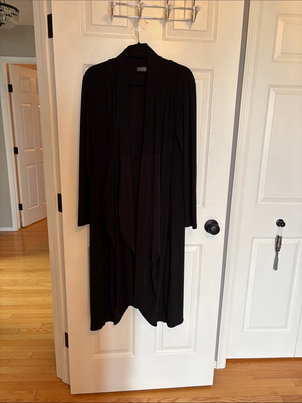 Sympli Black Long Open-Front Drape Cardigan Coat